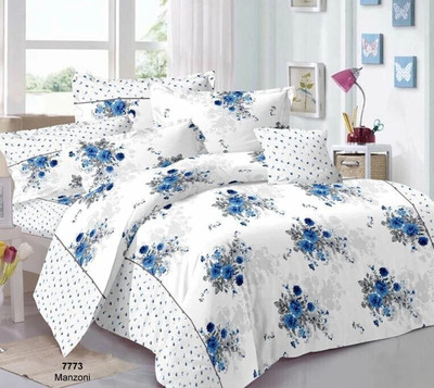 144 TC Cotton Double Printed Bedsheet(Pack of 1, White)