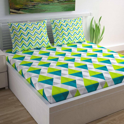 Leo Creation 144 TC Cotton Double Jaipuri Prints Flat Bedsheet(Pack of 1, Green)