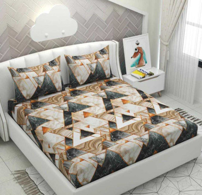 rivek decor 240 TC Cotton Double Printed Fitted (Elastic) Bedsheet(Pack of 1, Multicolor)