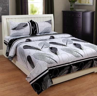 akr CREATION 120 TC Microfiber Double Printed Flat Bedsheet(Pack of 1, White)