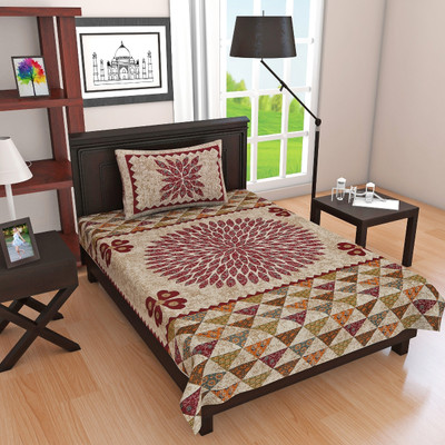 kashyap creation 144 TC Cotton Single Geometric Flat Bedsheet(Pack of 1, Multicolor)