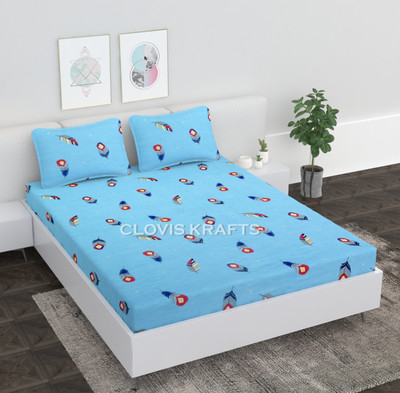 Roomesssentials 310 TC Microfiber King Floral Fitted (Elastic) Bedsheet(Pack of 1, Blue)