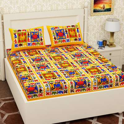 WAR TRADE 104 TC Cotton Double Jaipuri Prints Flat Bedsheet(Pack of 1, MULTI COLOURS)