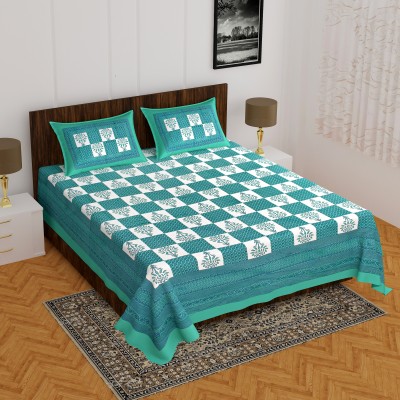 Indian Royal Fashion 144 TC Cotton Double Checkered Flat Bedsheet(Pack of 1, Blue)