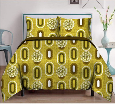 Blossoms Cotton Queen Flat 144 TC Floral Bedsheet(Pack of 1, Mustard Yellow)