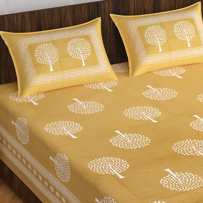 Maa Collection 144 TC Cotton Double Jaipuri Prints Flat Bedsheet(Pack of 1, Multicolor)
