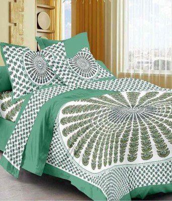 NAIWAL FASHION 160 TC Cotton Double Printed Flat Bedsheet(Pack of 1, Green)