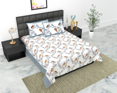Indian Royal Fashion Cotton Double Flat 144 TC Jaipuri Prints Bedsheet(Pack of 1, Grey)