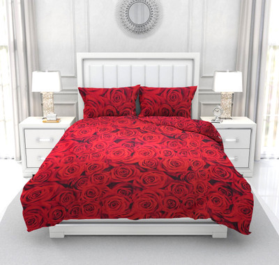 LOXICA 155 TC Polycotton Double 3D Printed Flat Bedsheet(Pack of 1, Red)