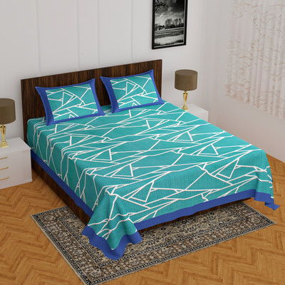 E ELMA Cotton Double Flat 144 TC Printed Bedsheet(Pack of 1, Blue)