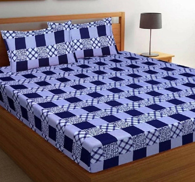 Shree Ganesh Handloom 140 TC Cotton Queen Printed Flat Bedsheet(Pack of 1, Blue)