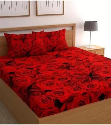 jim-Dandy 160 TC Polycotton Double 3D Printed Flat Bedsheet(Pack of 1, Red)