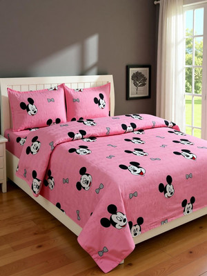 ShopGlobal 210 TC Cotton Double King Printed Bedsheet(Pack of 1, Pink)