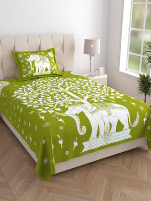 Mandakini 140 TC Cotton Single Jaipuri Prints Flat Bedsheet(Pack of 1, Green)