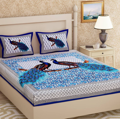 Ananta Cotton Double Flat 144 TC Animal Bedsheet(Pack of 1, Blue)