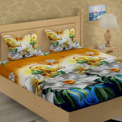 Damac 100 TC Polyester Double Floral Flat Bedsheet(Pack of 1, Gold)