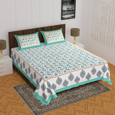 E ELMA Cotton Double Flat 144 TC Printed Bedsheet(Pack of 1, Blue)