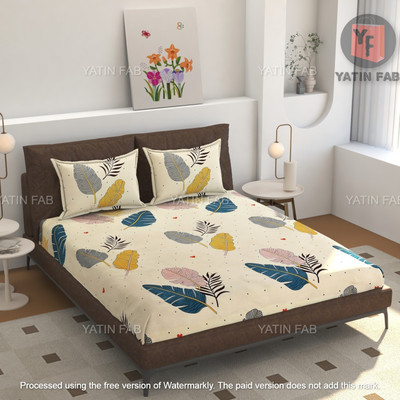 otion 180 TC Microfiber King Printed Fitted (Elastic) Bedsheet(Pack of 1, White)