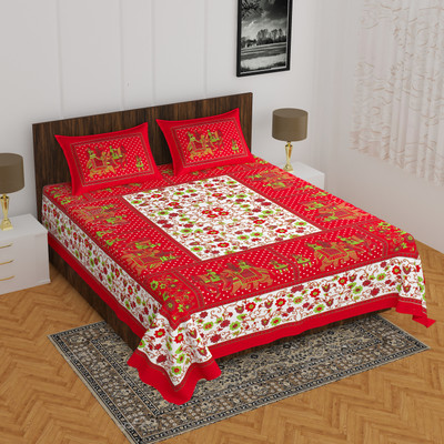 BATHAM HANDLOOM 104 TC Cotton Double Printed Flat Bedsheet(Pack of 1, Multicolor)