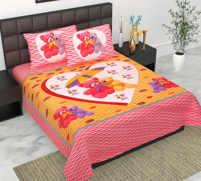 Navkar Creation 104 TC Cotton Double Jaipuri Prints Flat Bedsheet(Pack of 1, Pink)