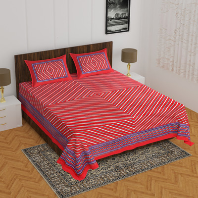 Indian Royal Fashion Cotton Double Flat 144 TC Printed Bedsheet(Pack of 1, Red)