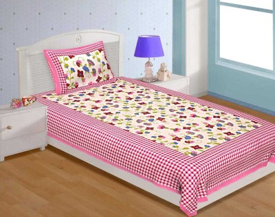 Mahfil 144 TC Cotton Single Printed Flat Bedsheet(Pack of 1, Pink)