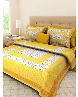 WAR TRADE Cotton King Flat 144 TC Floral Bedsheet(Pack of 1, White)