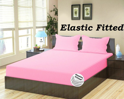 HOMYBEES 220 TC Cotton Double Abstract Fitted (Elastic) Bedsheet(Pack of 1, Pink)