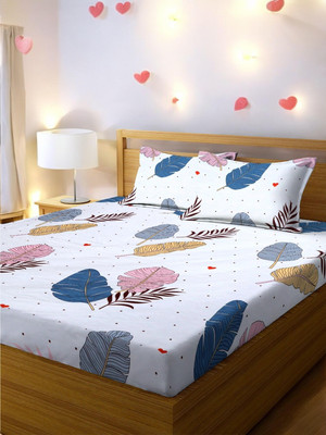 rivek Microfiber Double Flat 250 TC 3D Printed Bedsheet(Pack of 1, White)