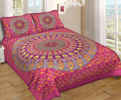Ruhi Cotton Double Flat 400 TC Jaipuri Prints Bedsheet(Pack of 1, MULTI-P)