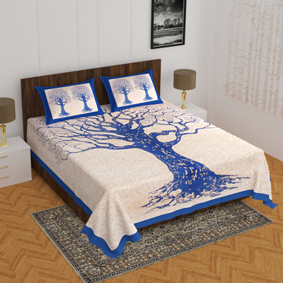 Indian Royal Fashion Cotton Double Flat 144 TC Printed Bedsheet(Pack of 1, Blue)