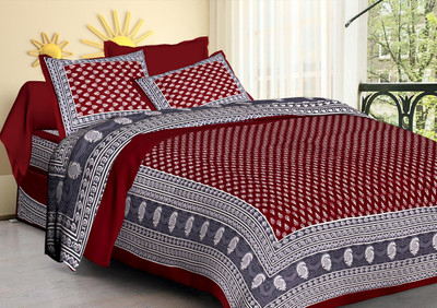 Navkar Creation 141 TC Cotton Queen 3D Printed Flat Bedsheet(Pack of 1, Multicolor)