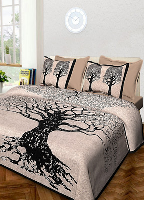 KANDY SHOP Cotton Double Flat 220 TC Jaipuri Prints Bedsheet(Pack of 1, Black, White)