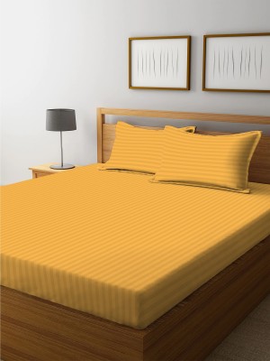 real dream 250 TC Cotton Double Striped Flat Bedsheet(Pack of 1, Yellow)