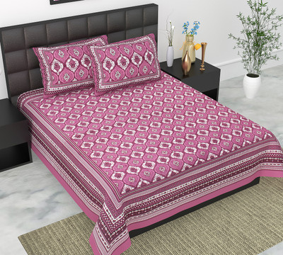 Home@shop Cotton Double Flat 144 TC Jaipuri Prints Bedsheet(Pack of 1, Purple)