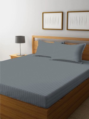 real dream 250 TC Cotton Double Striped Flat Bedsheet(Pack of 1, Grey)