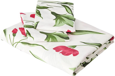 Home Readiness 210 TC Cotton King Printed Flat Bedsheet(Pack of 1, White)