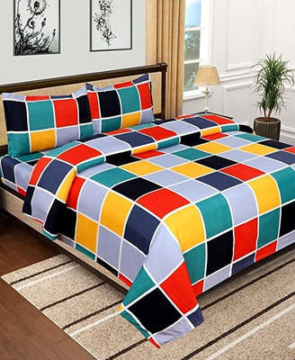 MJJ 240 TC Microfiber Double Checkered Flat Bedsheet(Pack of 1, Multicolor)