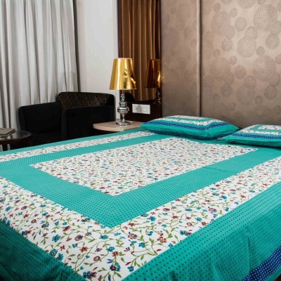 Ashiyana Fab 144 TC Cotton Double Jaipuri Prints Flat Bedsheet(Pack of 1, Green)