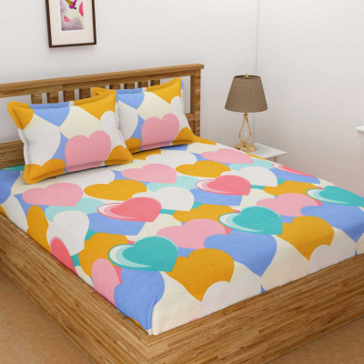 TURIYA Microfiber Double Fitted (Elastic) 180 TC Printed Bedsheet(Pack of 1, Pink)