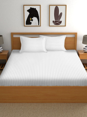 DECORHUT FAB Cotton Double Flat 220 TC Striped Bedsheet(Pack of 1, White)