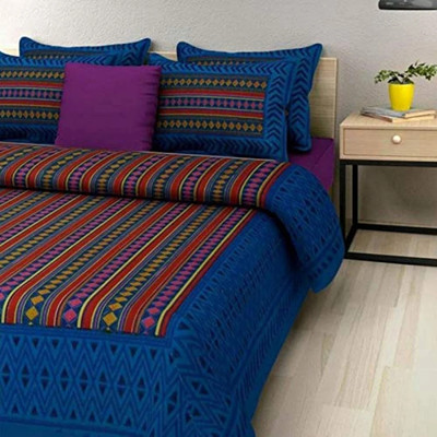 Homeline 104 TC Cotton Double Geometric Flat Bedsheet(Pack of 1, Blue)