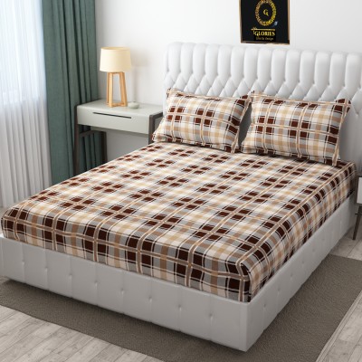 GLORIES 210 TC Cotton Double Printed Fitted (Elastic) Bedsheet(Pack of 1, Beige-Brown)