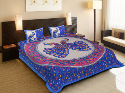 Home@shop Cotton Double Flat 151 TC Jaipuri Prints Bedsheet(Pack of 1, Multicolor)