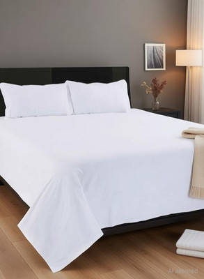 Om Trading Cotton Double Flat 220 TC Printed 1 Summer Bedsheet with 2 Pillow Covers(White)