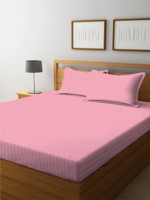real dream 250 TC Cotton Double Striped Flat Bedsheet(Pack of 1, Pink)