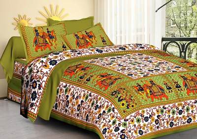 Elma Cotton Double Flat 300 TC Printed Bedsheet(Pack of 1, Green)
