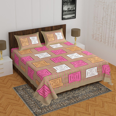 BATHAM HANDLOOM 104 TC Cotton Double Checkered Flat Bedsheet(Pack of 1, Multicolor)