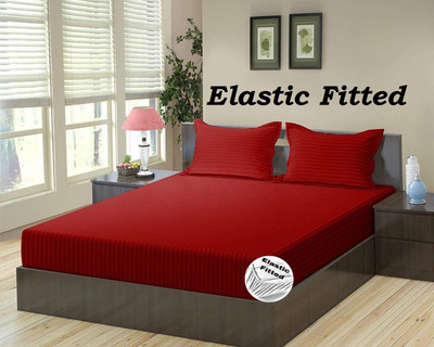 HOMYBEES 220 TC Cotton Double Abstract Fitted (Elastic) Bedsheet(Pack of 1, Maroon)