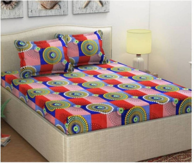 kaku handloom 140 TC Microfiber Double 3D Printed Flat Bedsheet(Pack of 1, Red, Blue)